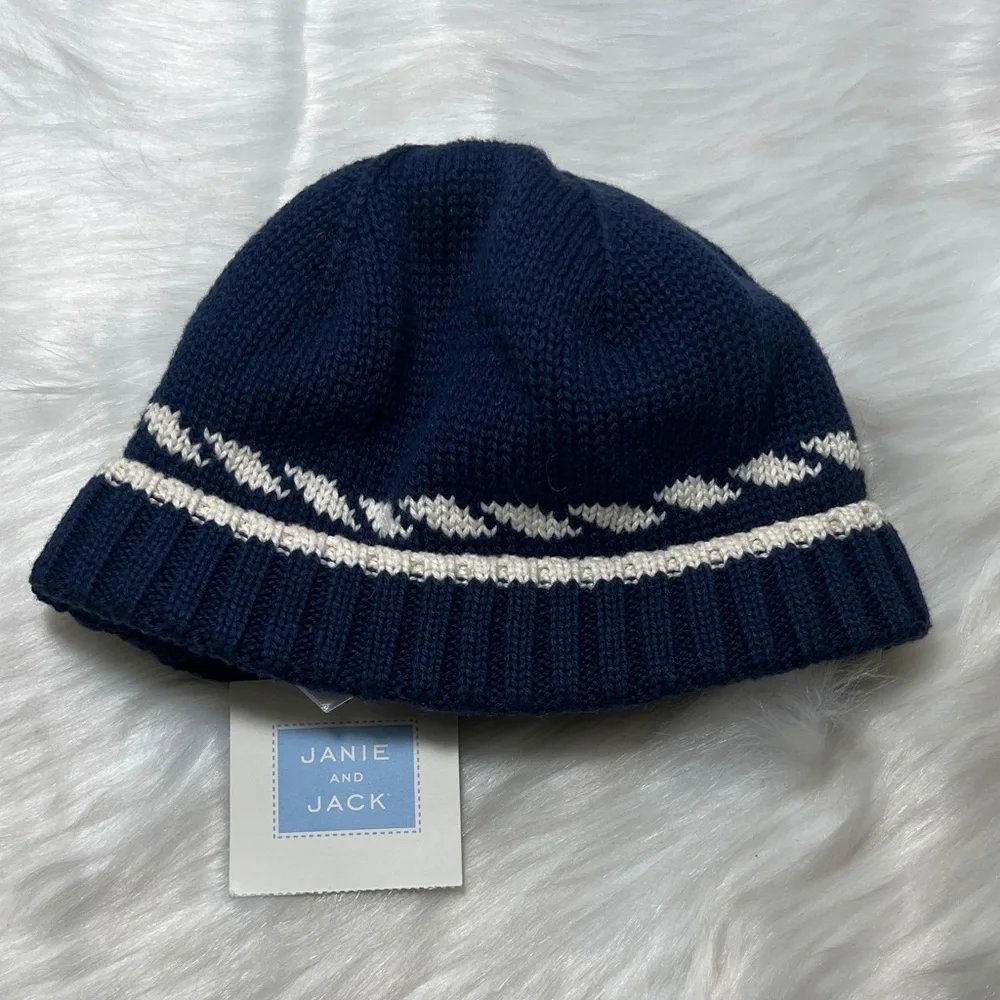 NWT Janie and Jack Navy Blue Cotton Knit Hat with White Accents